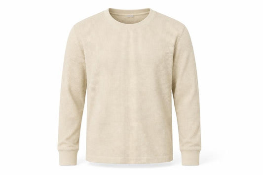 Uniqlo Men’s Beige S Waffle Knit Crew Neck Long Sleeve Casual Top