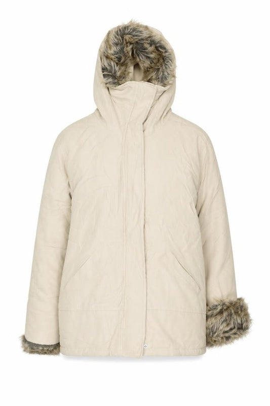 Next Women Beige UK 10 Faux Fur Trim Hooded Padded Parka Jacket