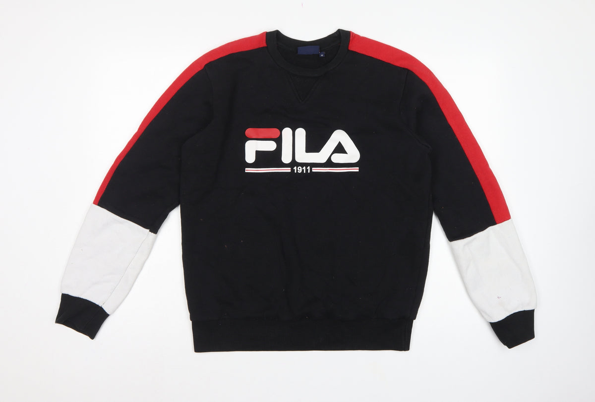 FILA Mens Black Red White Logo Graphic Crew Neck Sweatshirt Size M