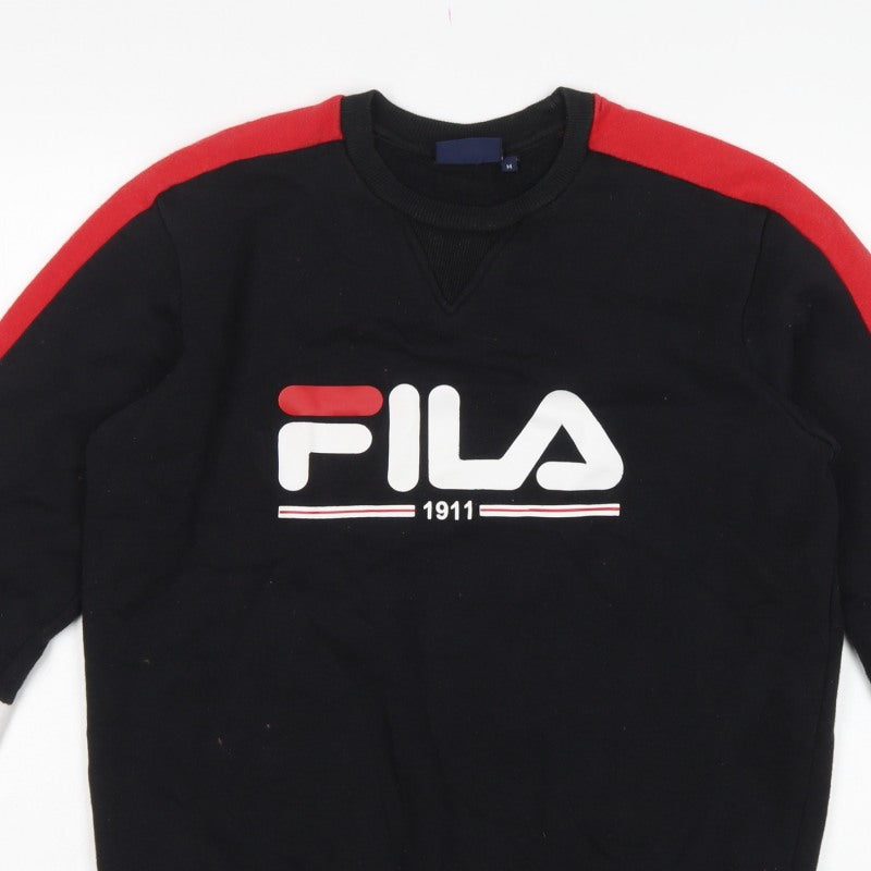 FILA Mens Black Red White Logo Graphic Crew Neck Sweatshirt Size M