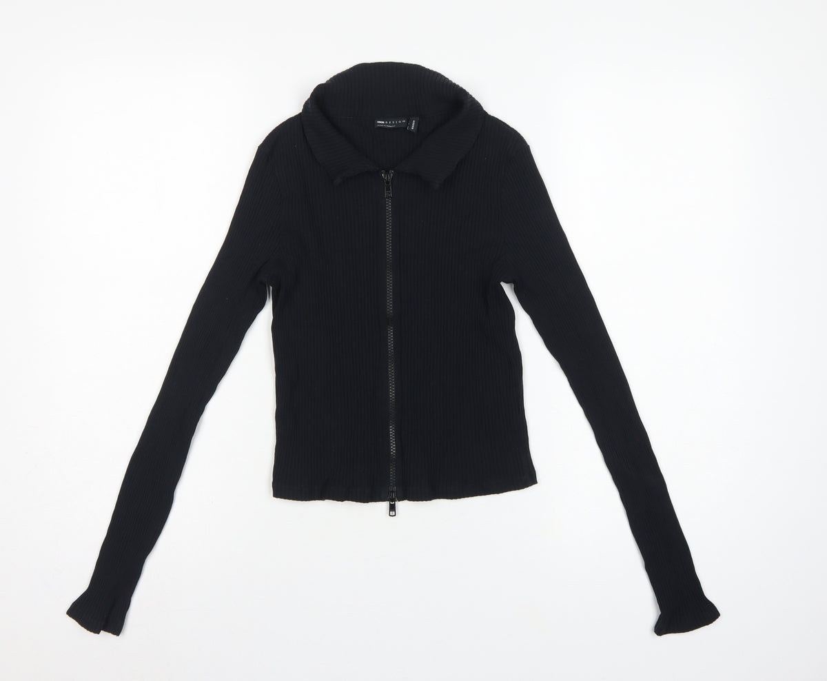 ASOS Design Women’s Black UK 10 Basic Ribbed Zip Front Knit Top