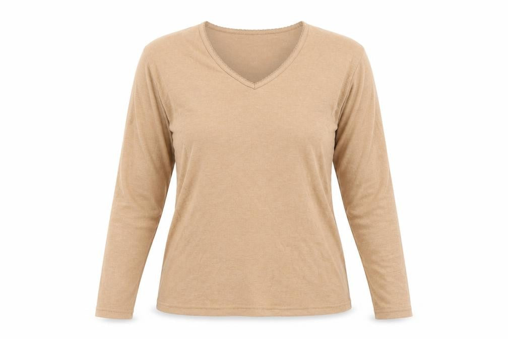 Dorothy Perkins Women Beige Size 16 Basic V-Neck Long Sleeve T-Shirt
