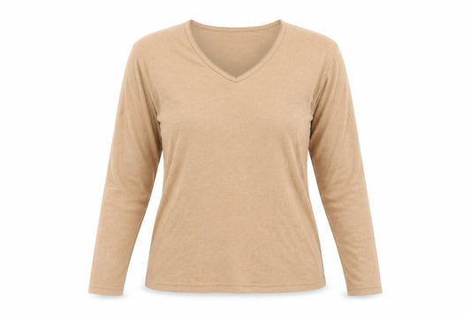 Dorothy Perkins Women Beige Size 16 Basic V-Neck Long Sleeve T-Shirt
