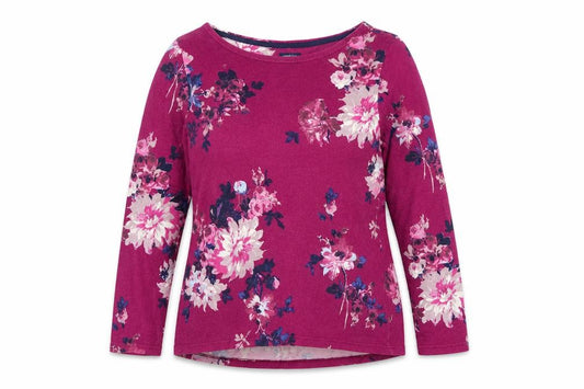Joules Women Pink Floral Cotton Jersey Long Sleeve T-Shirt UK 16