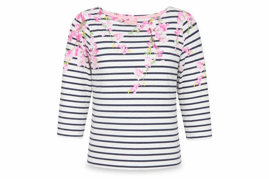 Joules Women Multicoloured UK 8 Floral Striped Cotton Long Sleeve T-Shirt