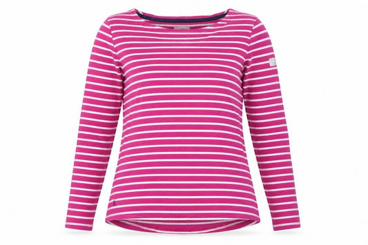 Joules Women Pink White Striped UK 16 Basic Boat Neck Long Sleeve T-Shirt