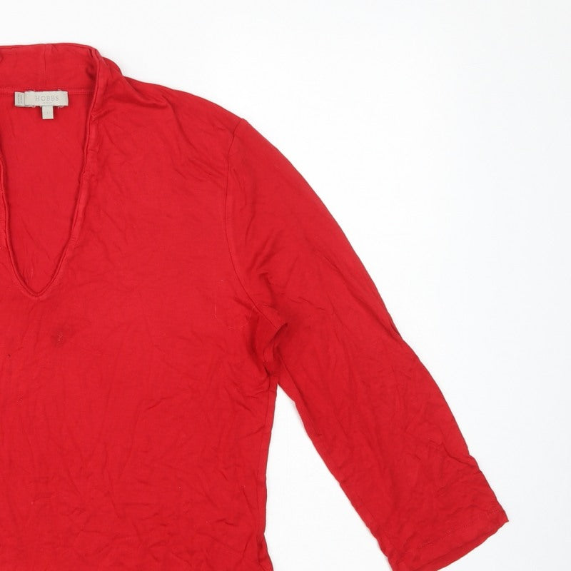 Hobbs Women Red L V-Neck 3/4 Flared Sleeve Jersey Top