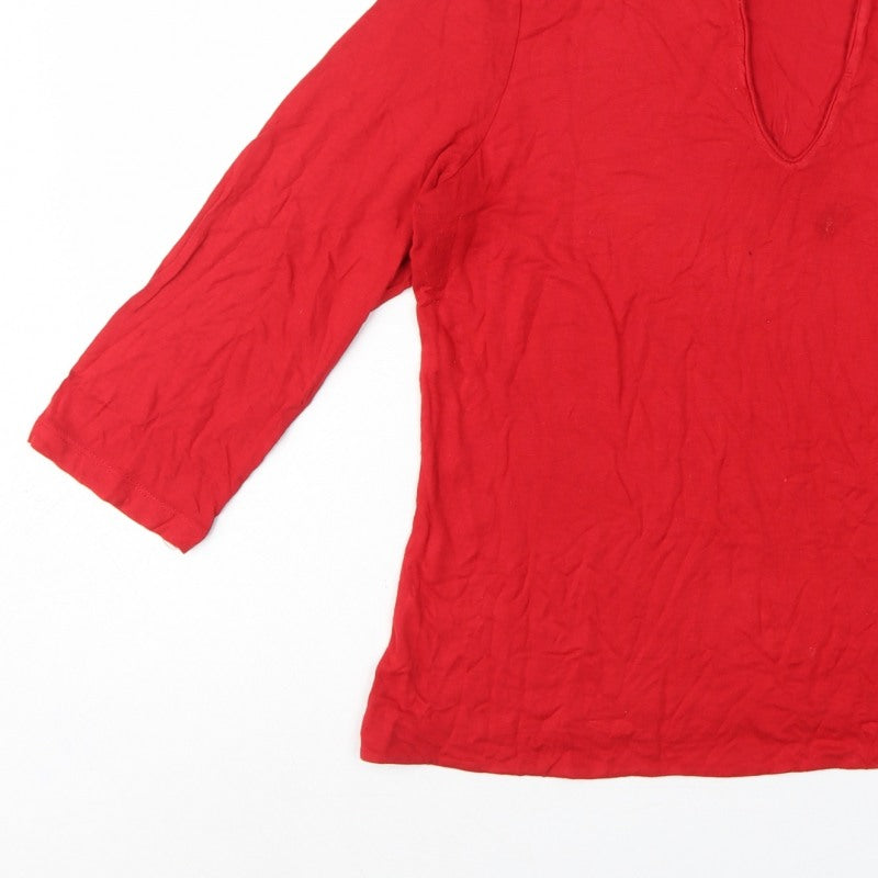 Hobbs Women Red L V-Neck 3/4 Flared Sleeve Jersey Top