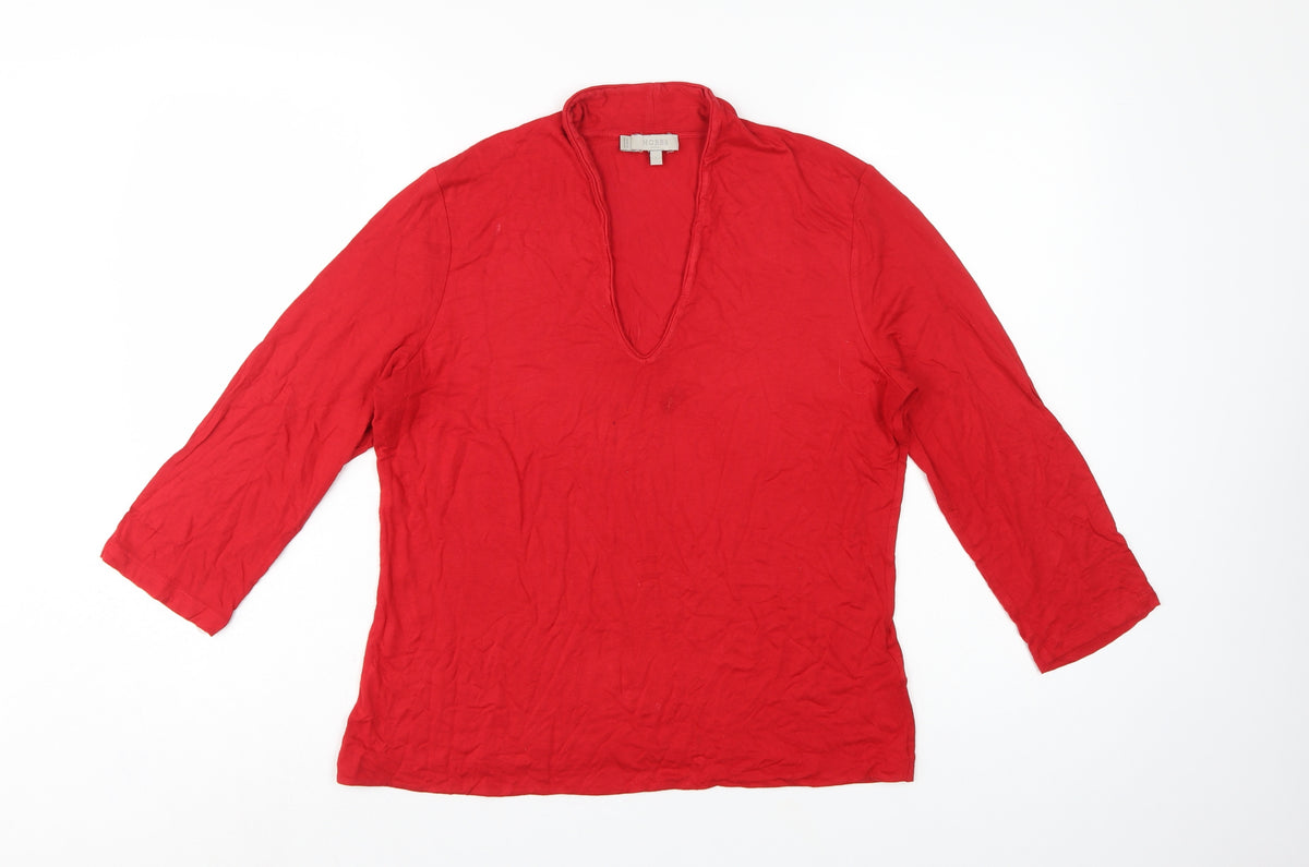 Hobbs Women Red L V-Neck 3/4 Flared Sleeve Jersey Top