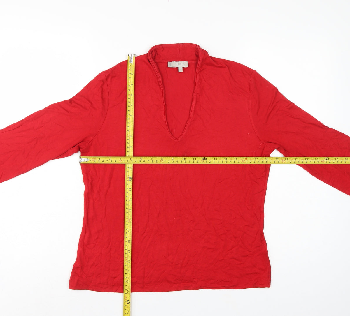 Hobbs Women Red L V-Neck 3/4 Flared Sleeve Jersey Top