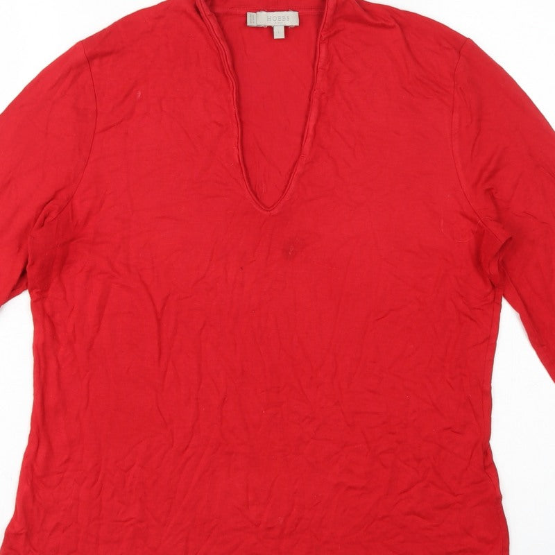 Hobbs Women Red L V-Neck 3/4 Flared Sleeve Jersey Top