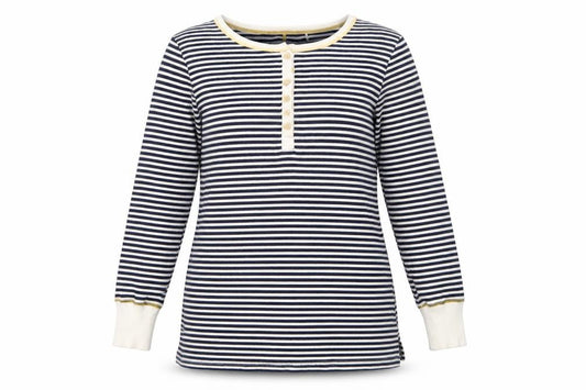 Next Women Blue White 16 Long Sleeve Striped Henley Jersey T-Shirt