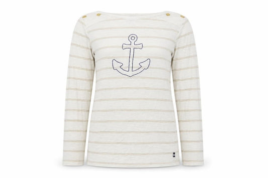 Nautica Girls Ivory Striped Anchor Long Sleeve Basic T-Shirt Size 8 Years