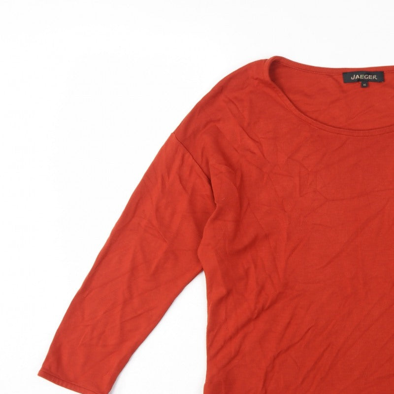 Jaeger Women Red XS Viscose Jersey 3/4 Sleeve Scoop Neck Basic Top