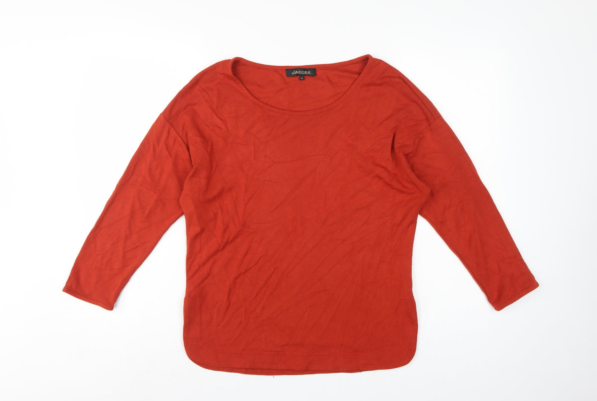 Jaeger Women Red XS Viscose Jersey 3/4 Sleeve Scoop Neck Basic Top