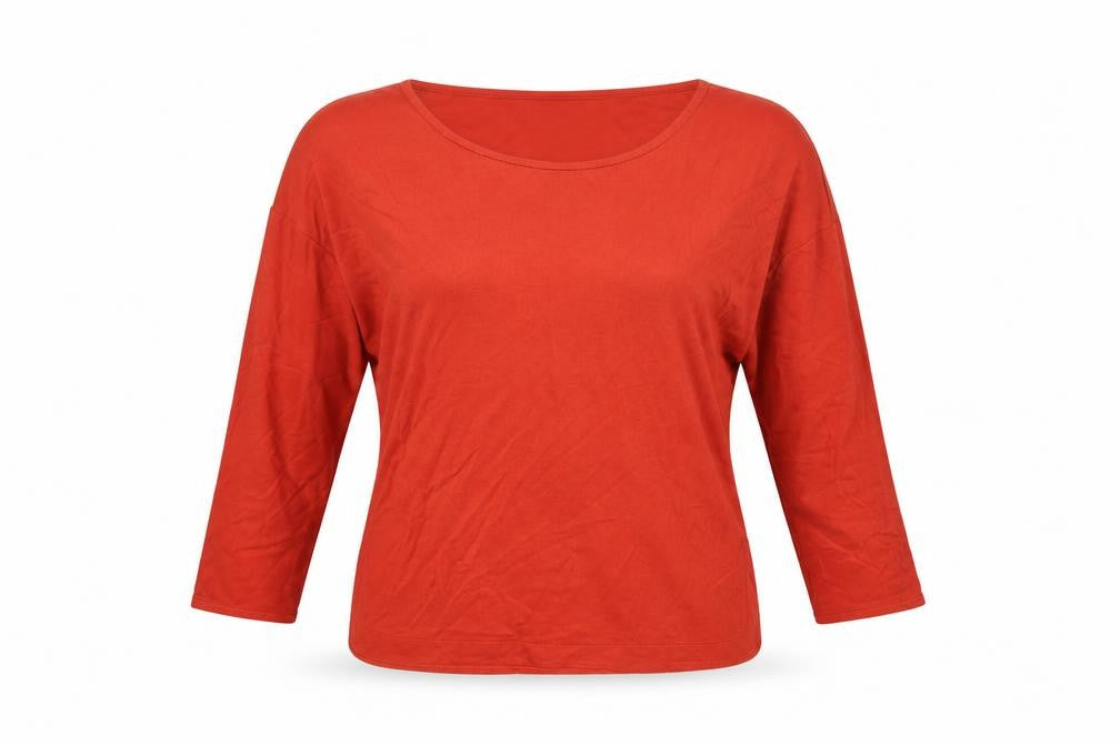 Jaeger Women Red XS Viscose Jersey 3/4 Sleeve Scoop Neck Basic Top
