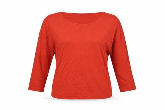 Jaeger Women Red XS Viscose Jersey 3/4 Sleeve Scoop Neck Basic Top