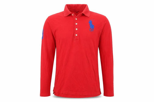 Ralph Lauren Boys Red M Custom Fit Long Sleeve Polo Shirt Logo