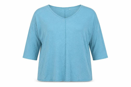 Seasalt Cornwall Women's Blue UK 14 Basic V-Neck Hemp Cotton Top