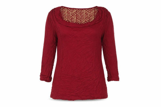 White Stuff Women Red Size 8 Jersey Ruffle Scoop Neck Long Sleeve Top