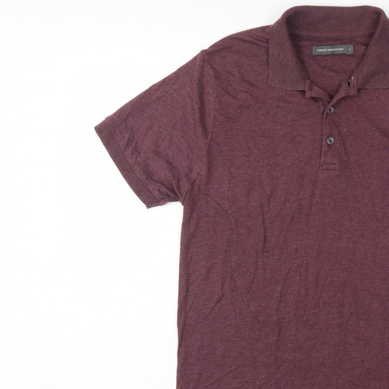 French Connection Men’s Red L Logo Cotton Blend Short Sleeve Polo