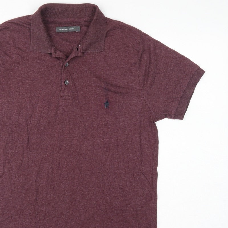 French Connection Men’s Red L Logo Cotton Blend Short Sleeve Polo