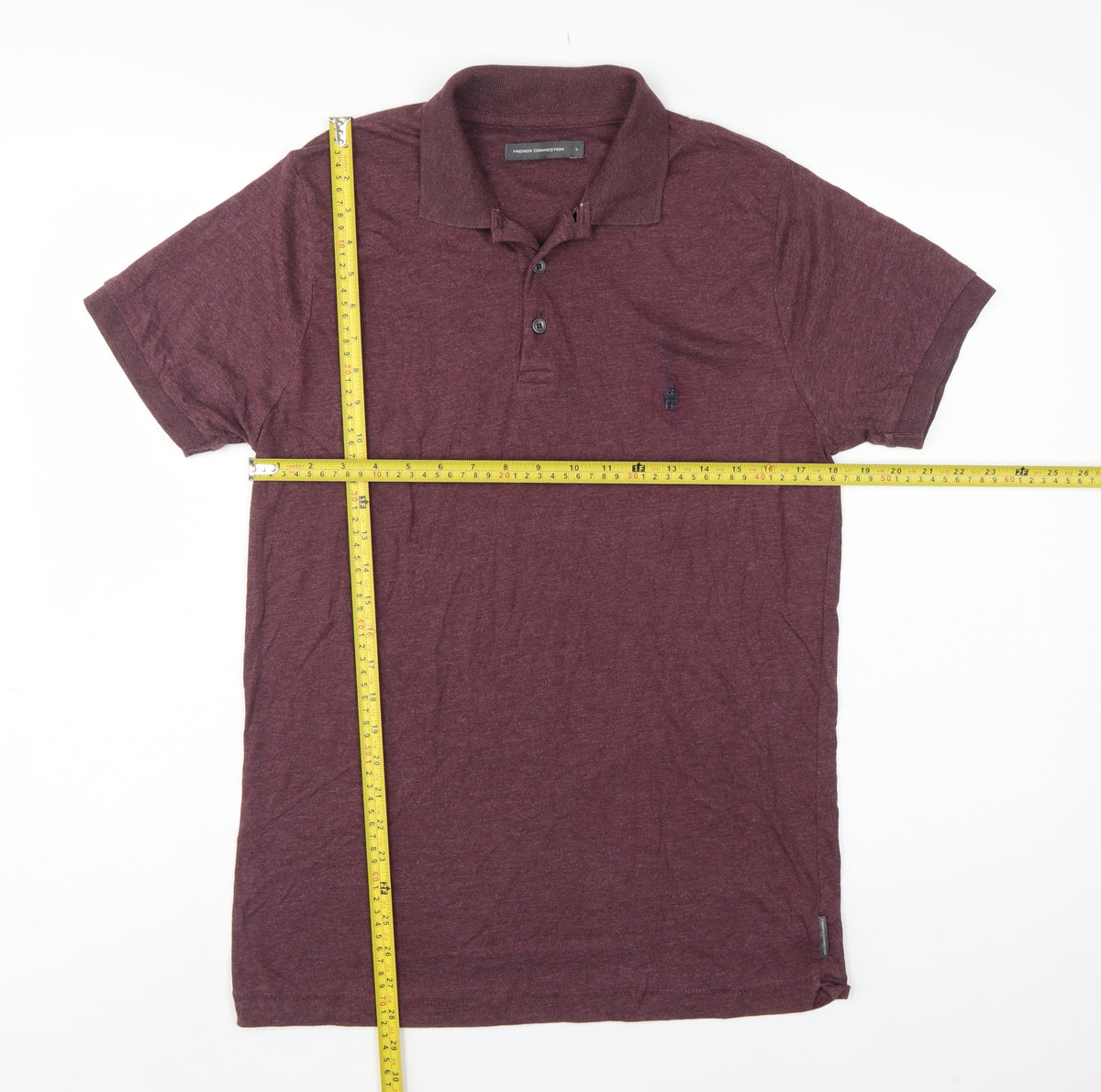 French Connection Men’s Red L Logo Cotton Blend Short Sleeve Polo