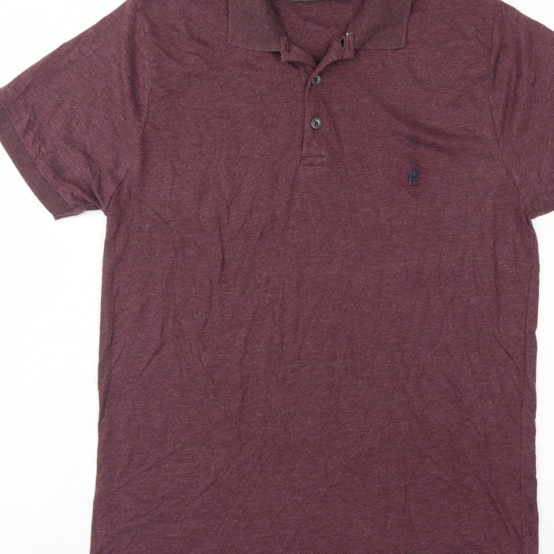 French Connection Men’s Red L Logo Cotton Blend Short Sleeve Polo