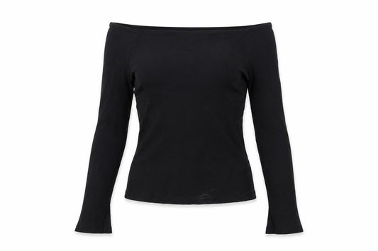 Monki Women Black M Ribbed Long Sleeve Slim T-Shirt Stretch Basic