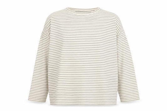 COS Women Ivory Navy Striped S Relaxed Long Sleeve Jersey T-Shirt