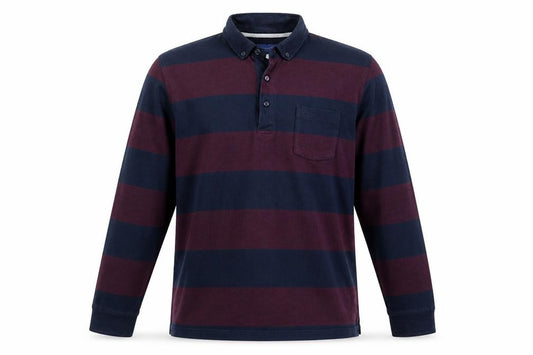 Lincoln Men’s Blue Burgundy Striped Long Sleeve Polo XL Button-Down