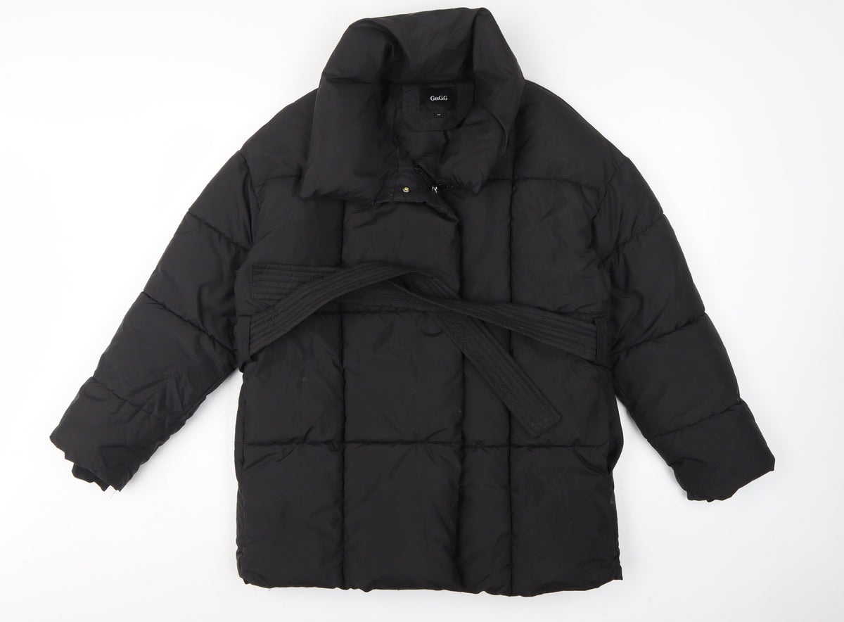 Go.G.G Women’s Black M Mid-Length Belted Puffer Coat