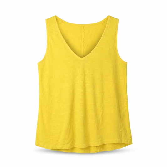 Jigsaw Women Yellow Linen V-Neck Wide Strap Tank Top L