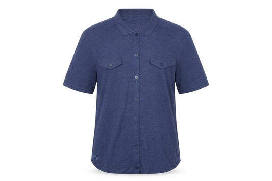 Lacoste Women’s Blue UK 8 Linen Short Sleeve Button-Up Shirt