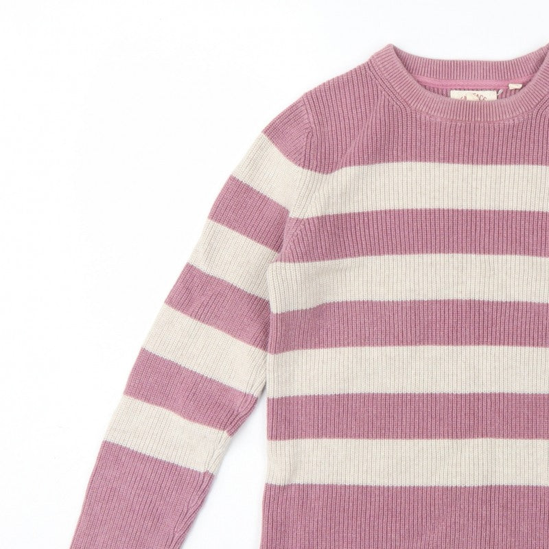 FatFace Women Pink Ivory Stripe Cotton Knit Pullover Jumper UK 10