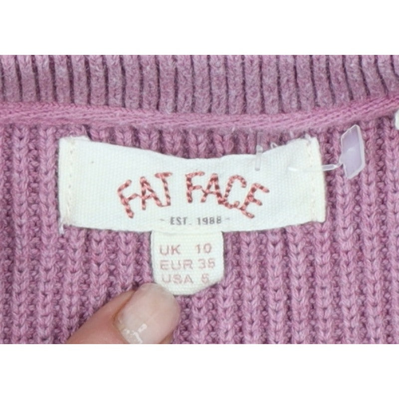 FatFace Women Pink Ivory Stripe Cotton Knit Pullover Jumper UK 10