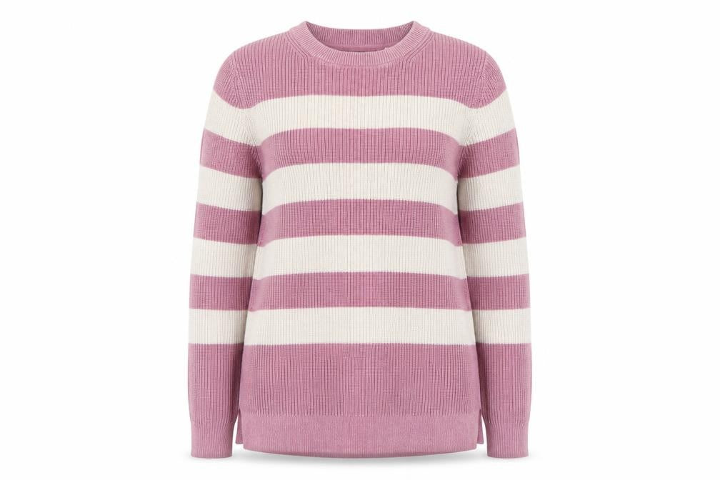 FatFace Women Pink Ivory Stripe Cotton Knit Pullover Jumper UK 10