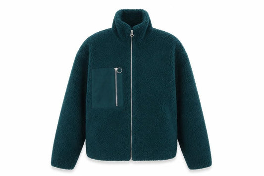 Jacqueline de Yong Women Green S Teddy Fleece Full Zip Jacket