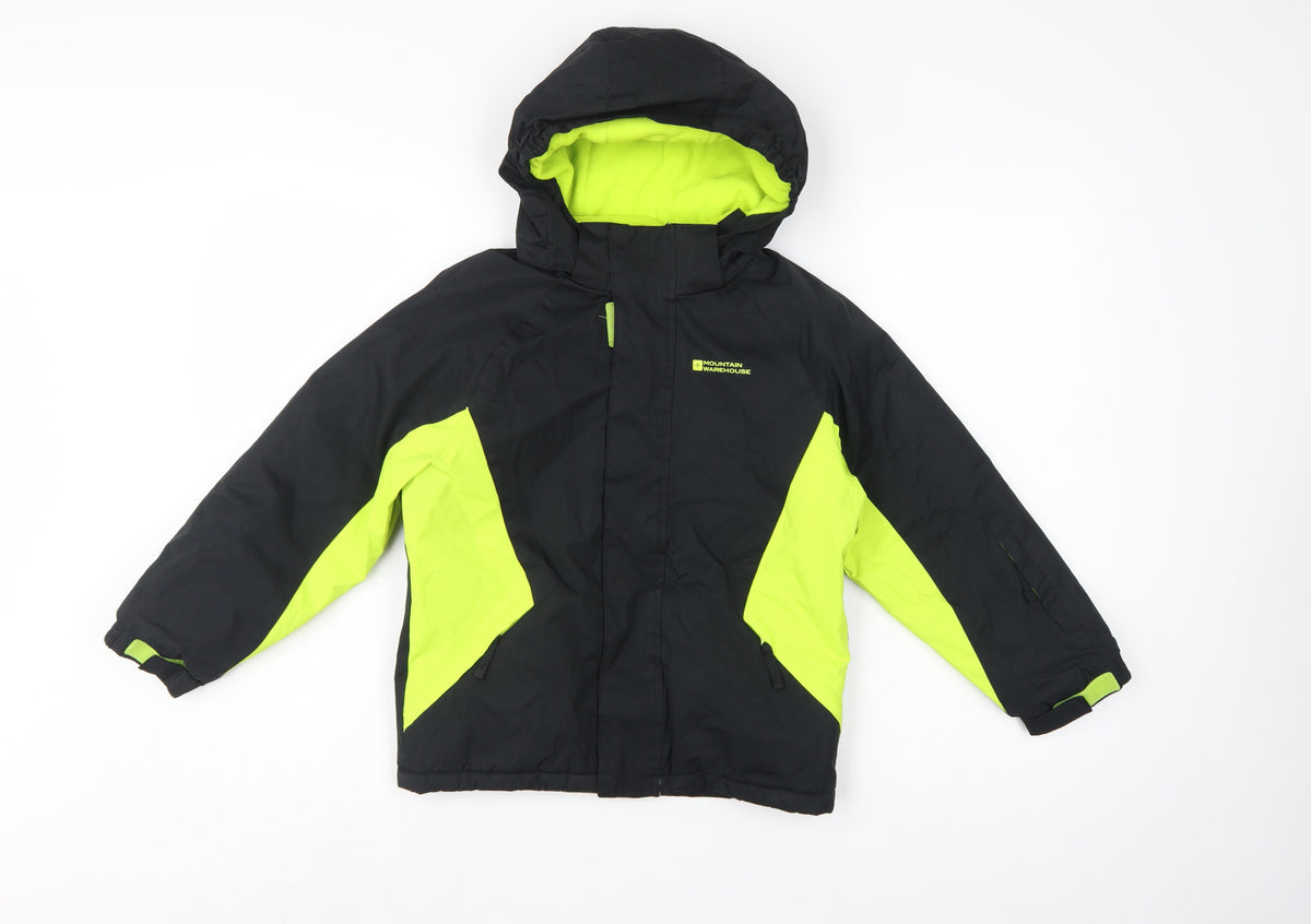 Mountain Warehouse Boys Black Green 7-8 Years Ski Jacket Hooded