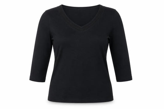 M&Co Women’s Black Size 14 Basic V-Neck 3/4 Sleeve Cotton T-Shirt
