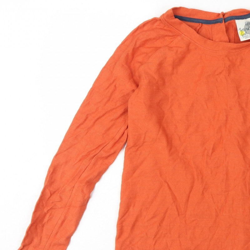 Weird Fish Women Orange Size 12 Organic Cotton Button Back Jersey Top