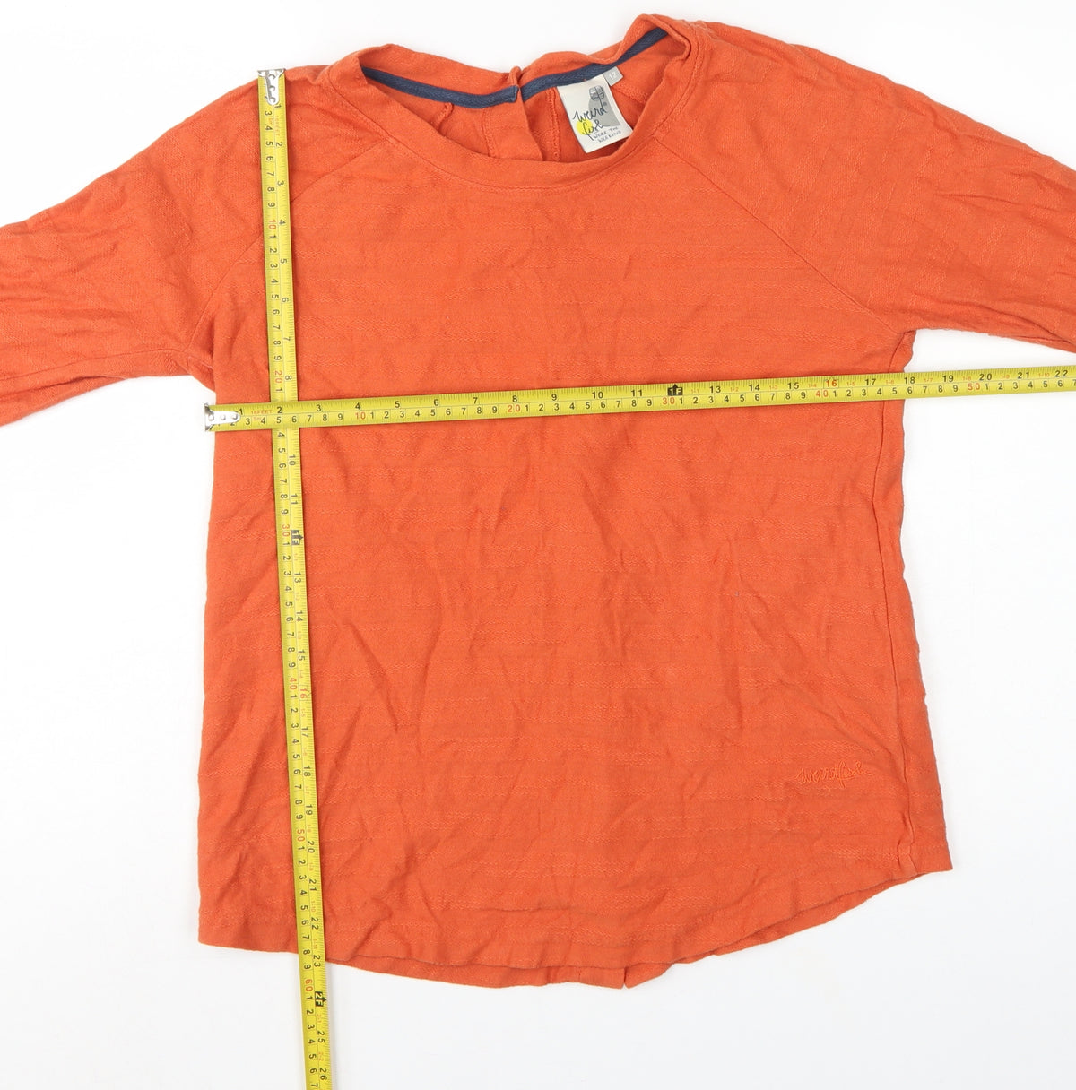 Weird Fish Women Orange Size 12 Organic Cotton Button Back Jersey Top