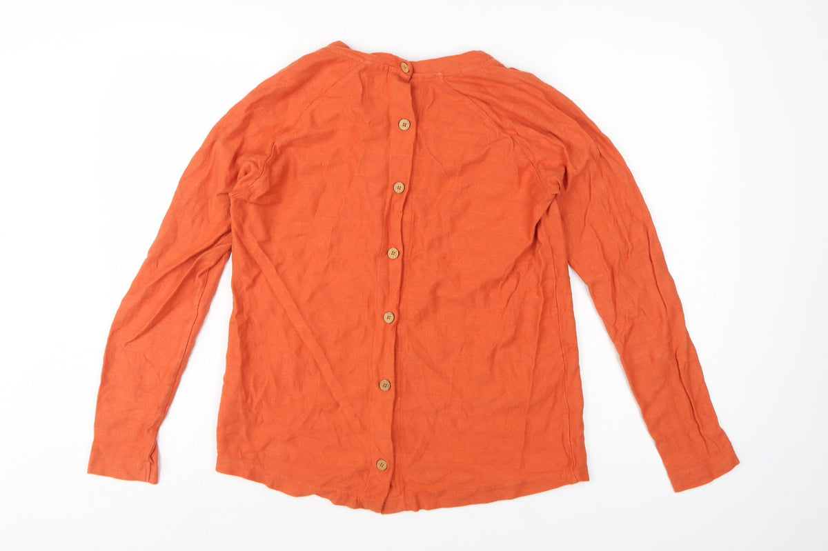 Weird Fish Women Orange Size 12 Organic Cotton Button Back Jersey Top