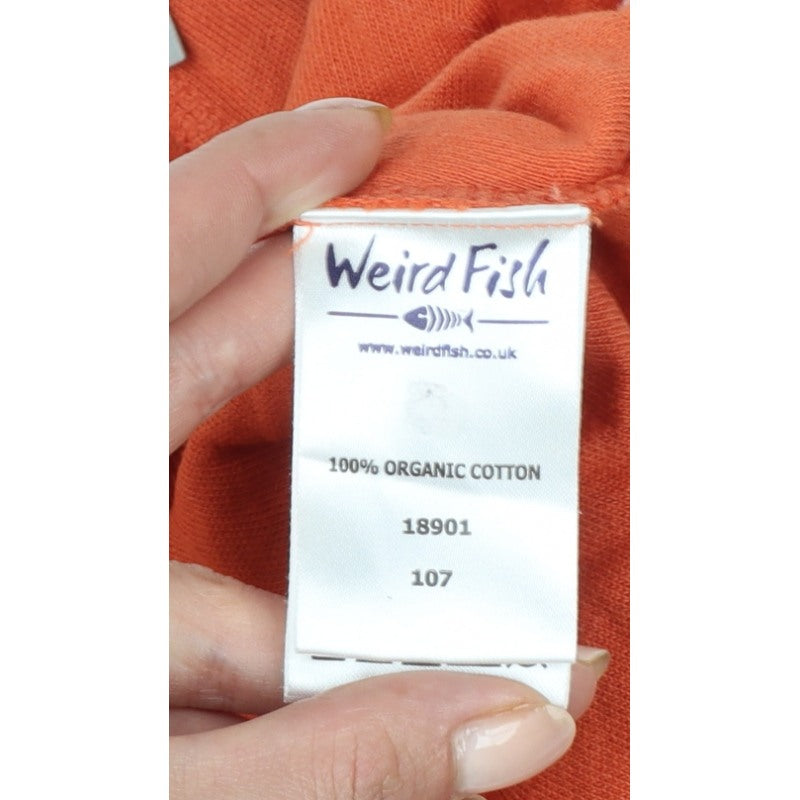 Weird Fish Women Orange Size 12 Organic Cotton Button Back Jersey Top