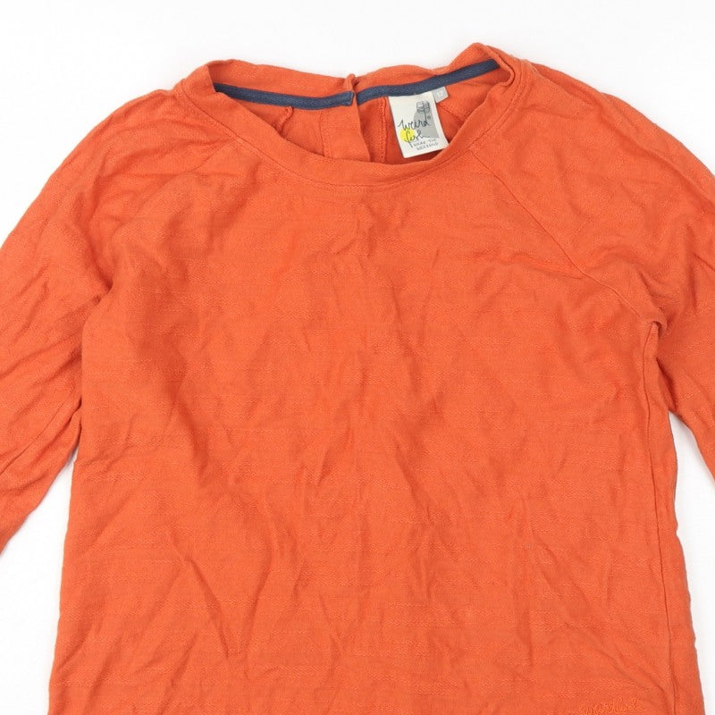 Weird Fish Women Orange Size 12 Organic Cotton Button Back Jersey Top
