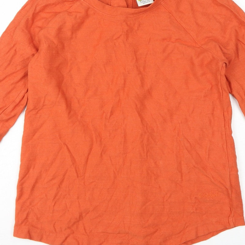 Weird Fish Women Orange Size 12 Organic Cotton Button Back Jersey Top