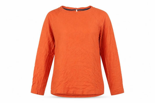 Weird Fish Women Orange Size 12 Organic Cotton Button Back Jersey Top