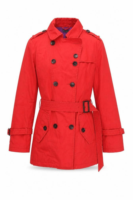 Stile Benetton Women Red UK 12 Belted Trench Coat Buttoned Cotton