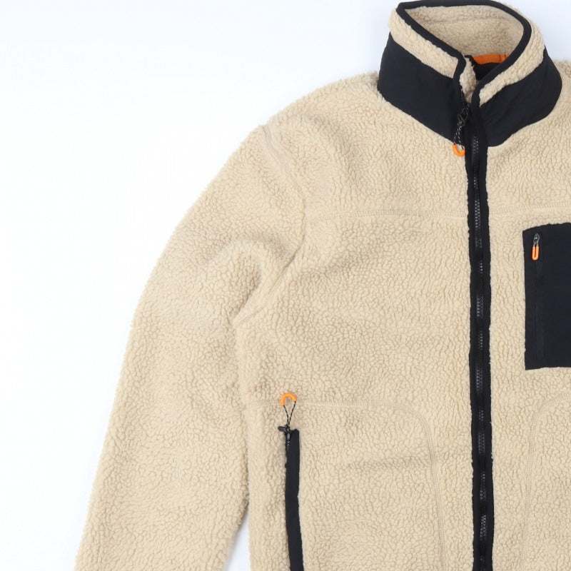 Primark Men’s Beige L Sherpa Fleece Jacket Full Zip Pockets