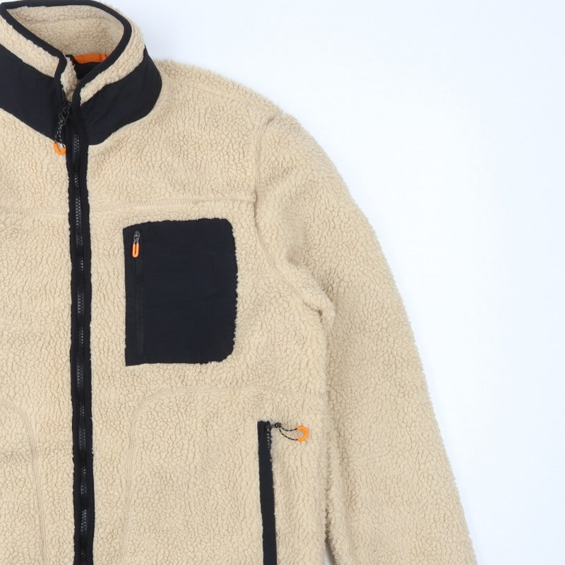 Primark Men’s Beige L Sherpa Fleece Jacket Full Zip Pockets
